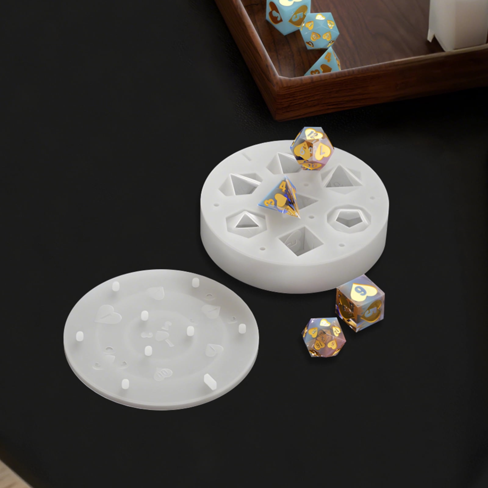 4 Pcs Poppy Resin Dice Molds Silicone Set, 7-Sided Polyhedral Molds for DIY Resin Dice, Easy to Use and Clean, Ideal for Crafting Custom Dice with Decorative Elements