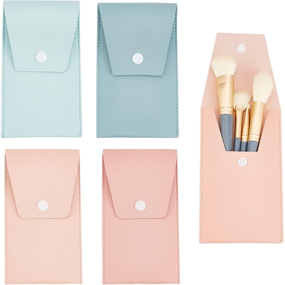 4 Pcs Portable Brush Bags Brush Storage Pouch for Travel Small Cosmetics Brushes Case Makeup Brush Protection Bag with Platic Buttons (4 Colors)