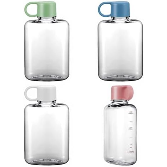 4 Pcs Portable Flat Water Bottle, 12oz BPA-Free Slim Bottles, Leakproof Containers for Travel, Sports, Outdoor, Camping, Fitness, Fits Purse Bag Pocket, 4 Colors