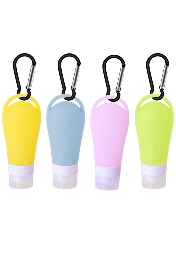 4 Pcs Portable Silicone Travel Bottles Set With Keychain Empty Hand Sanitizer Bottles Containers, Leak-Proof Refillable Travel Size Bottles For Toiletries, Shampoo, Liquids-Style 3;-90 Ml