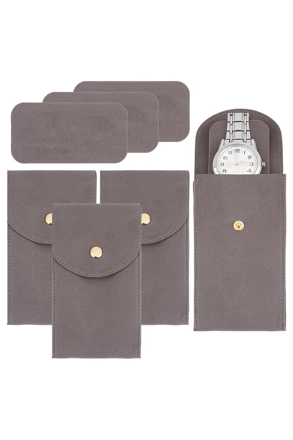 4 Pcs Portable Velvet Watch Pouch Grey Watch Travel Bag 5.12x2.95 Inch Watch Storage Bag for Men and WomenDIY