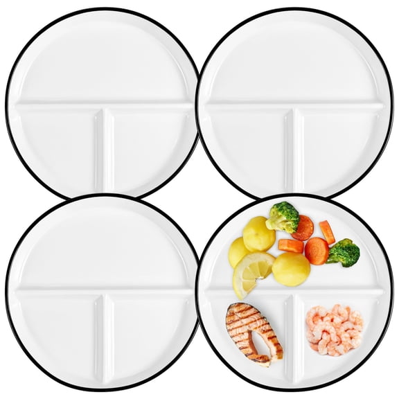 4 Pcs Portion Control Plates, 9.3" Round Porcelain Divided Dinner Plates for Balanced Meals, White Ceramic Diet Plates for Managing Intake and Supporting Dietary Needs