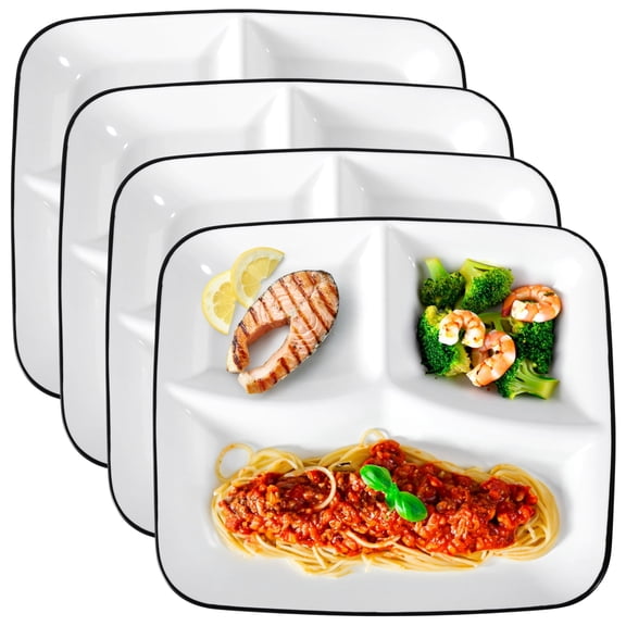 4 Pack Ceramic Portion Control Plates - 3-Compartment Divided Dinner Plates for Adults, Diet & Weight Loss, 10.2 Inch White Porcelain Plates for Balanced Meals