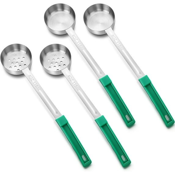 4 Pcs Portion Control Serving Spoons Portion Control Spoons Ladle Scoops Food Measuring Utensils Proportion Manage Slotted and Unslotted Scoops for Weight Loss(Green,4oz)