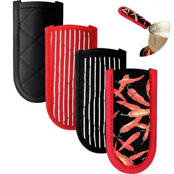 4 Pcs Pot Handle Holders Heat Resistant Cast Iron Skillet Handle Covers Non Slip Cotton Pot Sleeves Machine Washable for Kitchen Baking Cooking Cookwares