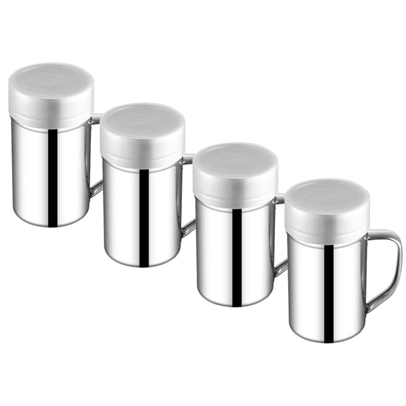 4 Pcs Powdered Sugar Shaker Duster with Handle, Stainless Steel Fine Mesh Shaker Powder Cans with Plastic Lid, Sifter Dredge Shaker for Powder Sugar Cinnamon Cocoa Pepper Coffee Flour Salt (14oz)