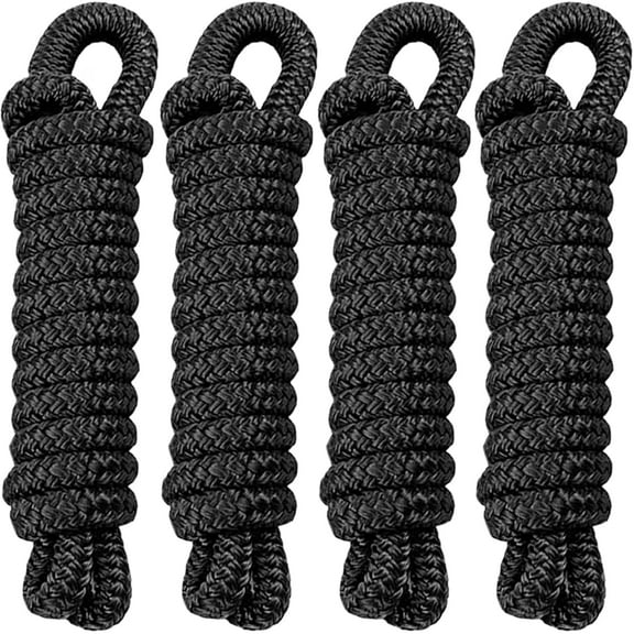 4 Pcs Premium Boat Fender Lines 3/8"x15' with Eyelet, Double Braid Nylon Boat Bumper Rope for Docking Boat Lines Dock Ties