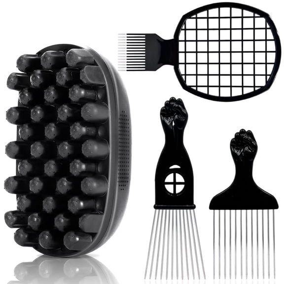 4 Pcs Premium Twist Hair Brush, Twist Styler Comb Set for Men & Women, Metal Brush Pick and Twist Comb for Afro, Curly, Coiled, Short Hair