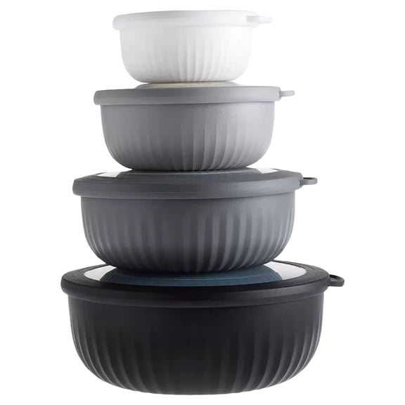 4 Pcs Prep Bowls with Lids- Wide and Deep Nesting Plastic Small Mixing Bowl Set with Lids Food Storage Containers, Plastic Bowls with Lids, 4.84"x2.24"&6.22"x2.68"&7.68"x2.95"&8.86x3.54", Black