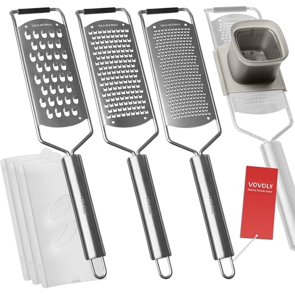 4-Pcs Pro Set Zester Grater Set, Cheese Grater with Razor-Sharp Stainless Steel Blade, Fine/Coarse/Extra Coarse/Slider Attachment