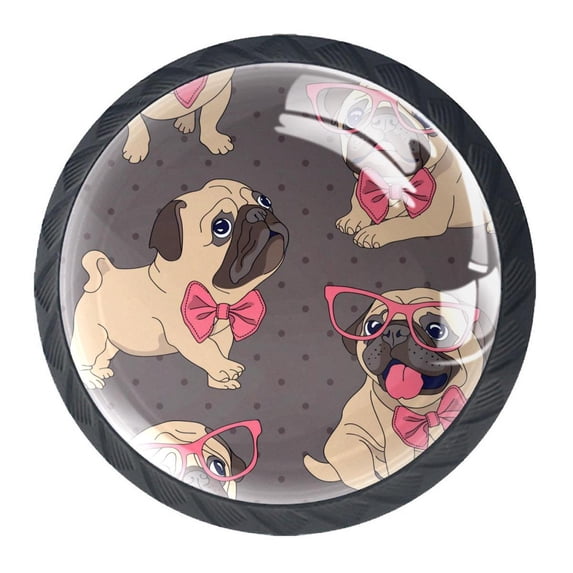 4 Pcs Pug Puppy Knobs for Kitchen Cabinet Cupboard Dresser Bookcase Drawer Pulls Handles Round Home Decor