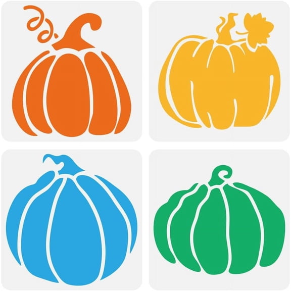 4 Pcs Pumpkin Stencil 11.8x11.8inch Reusable 4 Styles Pumpkin Pattern Stencil Pumpkin Drawing Template Fall Theme DIY Decoration Stencil Handmade