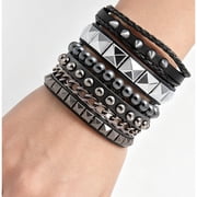 4 Pcs Punk Rock Leather Studded Bracelets for Men Women 80s Gothic Spike Cuff Bracelet Set Emo Accessories for Rocker Outfits