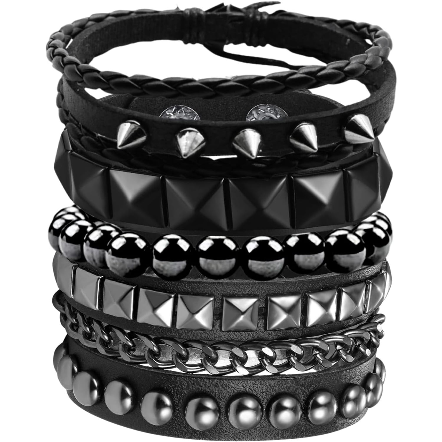 Mygeromon 4 pcs Punk Rock Leather Studded Bracelets for Men Women