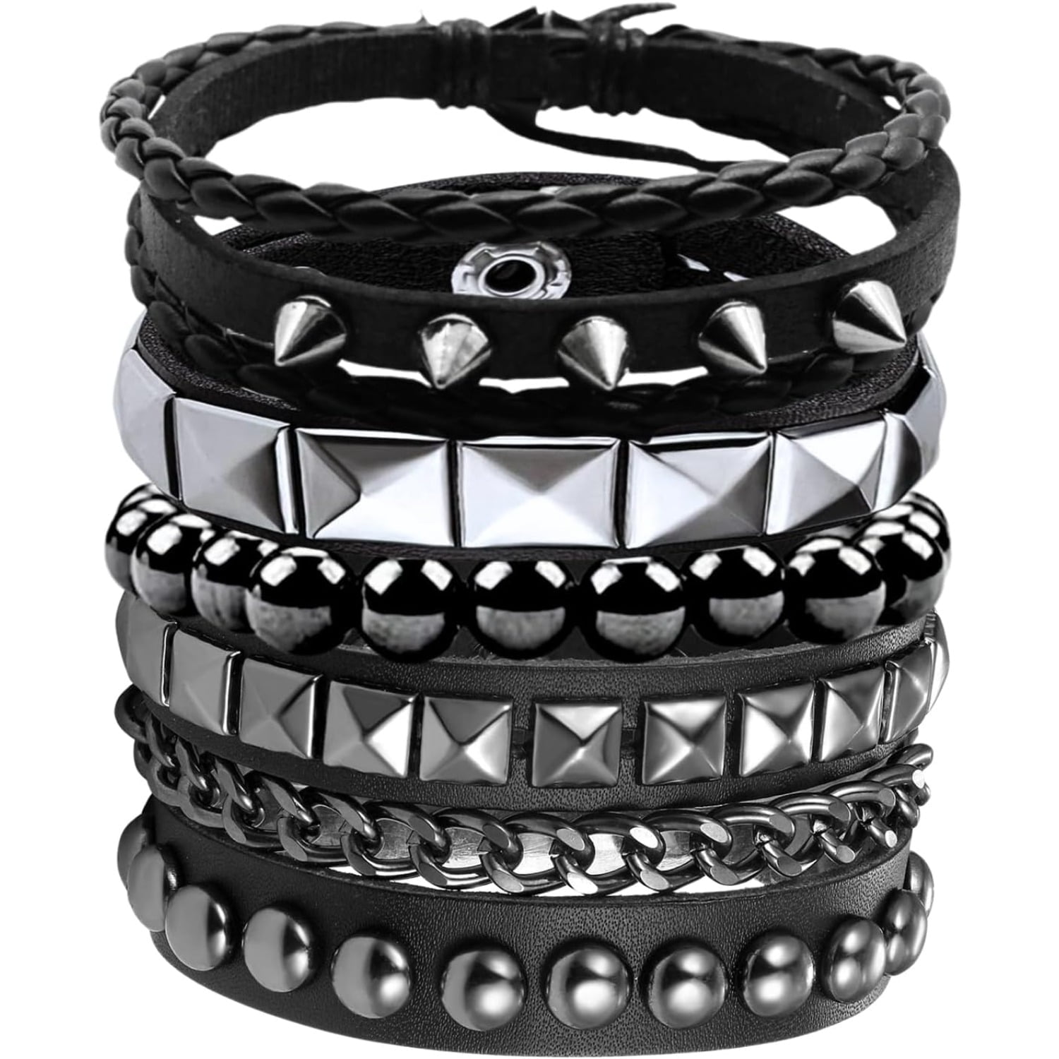 アクセサリー STUDS BRACELET DOUBLE (BLACK) / GAVIAL Double Row Silver Pyramid Stud Leather Bracelet Punk Gothic