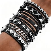 4 Pcs Punk Rock Leather Studded Bracelets for Men Women 80s Gothic Spike Cuff Bracelet Set Emo Accessories
