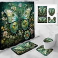thumbnail image 1 of 4 Pcs Purple Butterfly Shower Curtain Set with Non-Slip Rugs, Modern Toilet Lid Cover and Bath Mat, Floral Chic Bathroom Decor Set with Shower Curtain and Rugs, 1 of 6