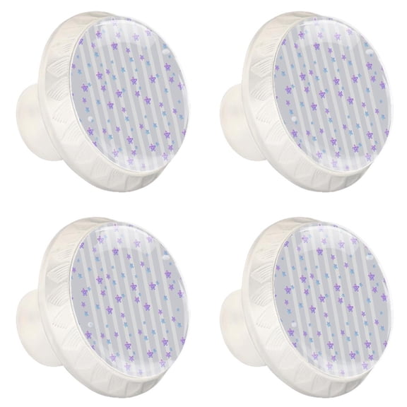 4 Pcs Purple Stars Knobs for Kitchen Cabinet Cupboard Dresser Bookcase Drawer Pulls Handles Round Home Decor