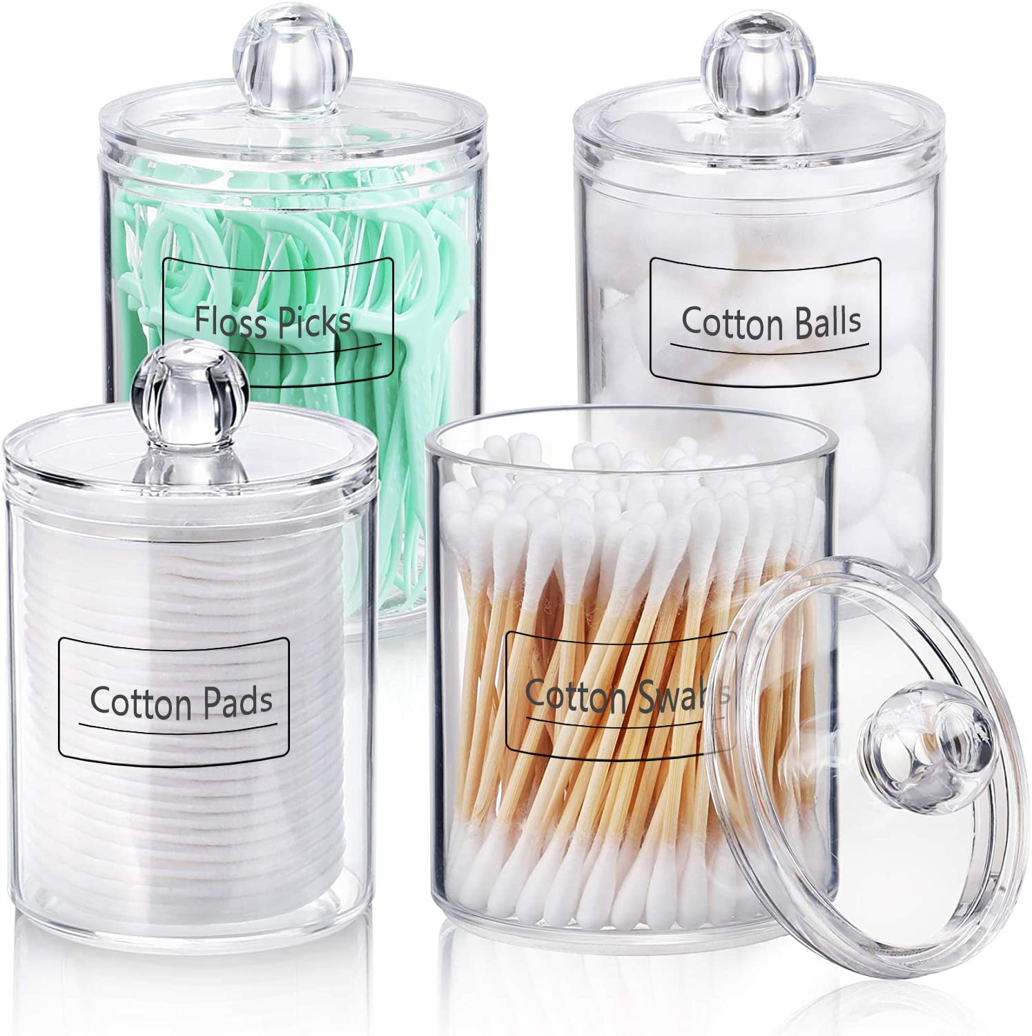 GN109 Modern Square Cotton Swab Holder Acrylic Bathroom Vanity Countertop Storage  Organizer Canister Jar For Cotton Swabs, Rounds, Balls, Makeup Sponges,  Bath Salts-4 H x 3.75 W x 3.75 D