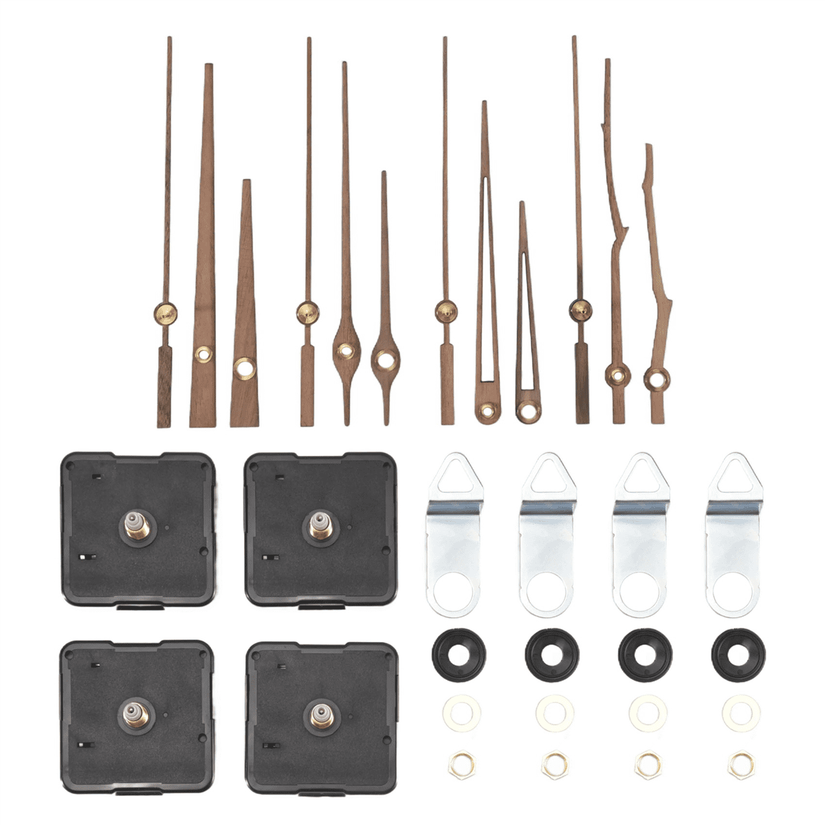 4 Pcs Quartz Clock Movement Mechanism Parts with 4 Types of Walnut Wood ...
