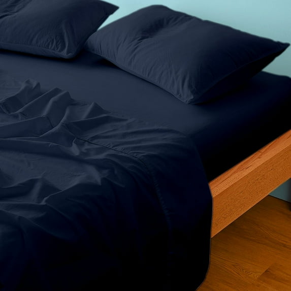 4 Pcs Queen Sheets Premium 400 TC, 100% Cotton Navy Blue Solid Bed Sheet Set To Fit Upto 12" To 15" Deep Mattress