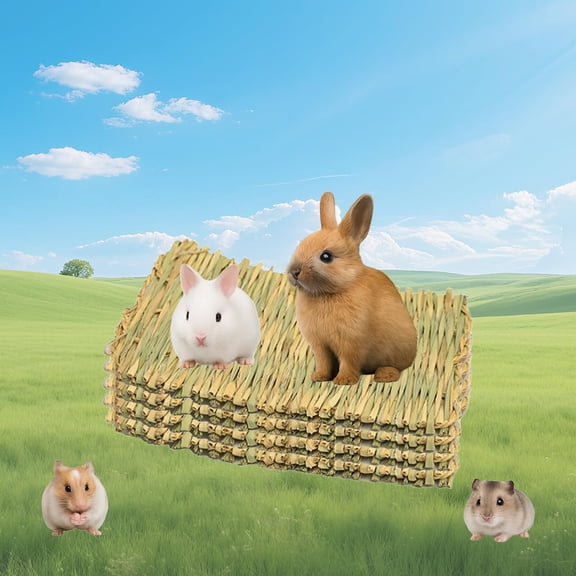 4 Pcs Rabbit Grass Mat, Hay Mats for Rabbits Natural Hay Woven Bunny Rabbit Bad Cage Mats Pet Bedding Cooling Sleeping Nesting and Toys for Hamster Bunny Chinchilla Guinea Pig and Other Small Animals
