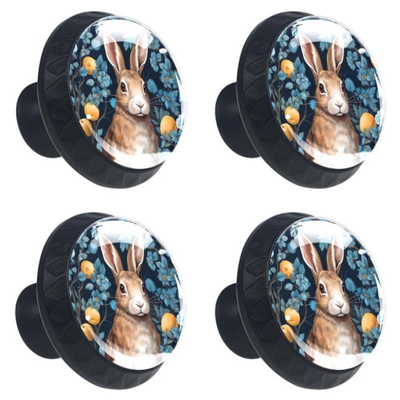 4 Pcs Rabbit Print Cabinet Knobs 30mm Round Crystal Glass Drawer Handles Pulls with Screws for Kitchen Cupboard Wardrobe Closet Dresser, Home&Office