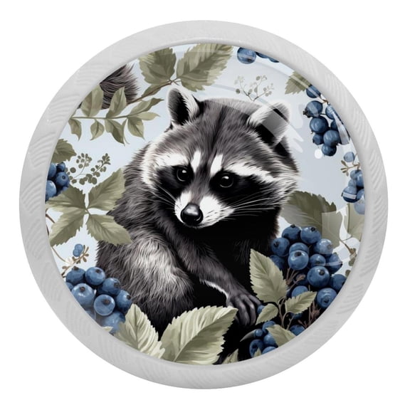 4 Pcs Raccoon Blueberry Crystal Glass Drawer Knob Pull Handle Ergonomic 30mm Glow in The Dark Furniture Cabinet Handle for Kitchen Dresser Cupboard Wardrobe