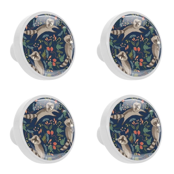 4 Pcs Raccoon Floral Pattern Knobs for Kitchen Cabinet Cupboard Dresser Bookcase Drawer Pulls Handles Round Home Decor
