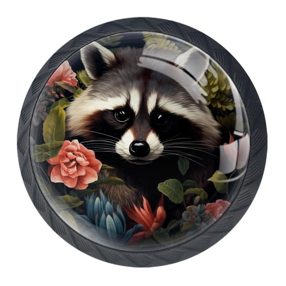4 Pcs Raccoon Knobs for Kitchen Cabinet Cupboard Dresser Bookcase Drawer Pulls Handles Round Home Decor