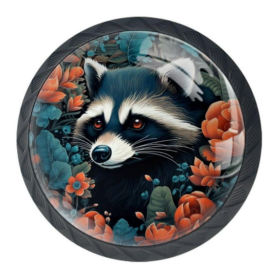 4 Pcs Raccoon Knobs for Kitchen Cabinet Cupboard Dresser Bookcase Drawer Pulls Handles Round Home Decor
