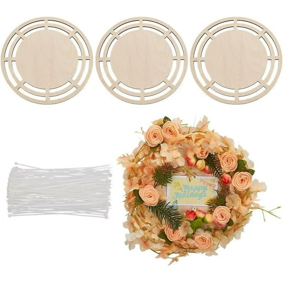 4 Pcs Rail Wreath Boards with 100 Nylon Cable Ties 9.8X0.2 inch Round Wreath Boards with Slots Wood Wreath Rings Wreath Form