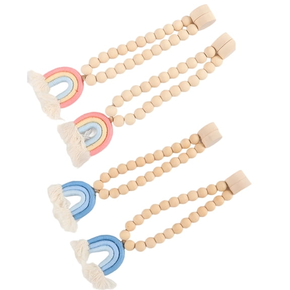 4 Pcs Rainbow Curtain Tiebacks, Bohemian Curtain Tiebacks with Wooden Beads, Cotton Rope Tassels, No Drilling, for Window Drapes, Home Decor, 16.1 in / 41 cm Long