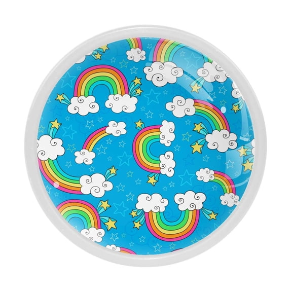 4 Pcs Rainbow Pattern Knobs for Kitchen Cabinet Cupboard Dresser Bookcase Drawer Pulls Handles Round Home Decor