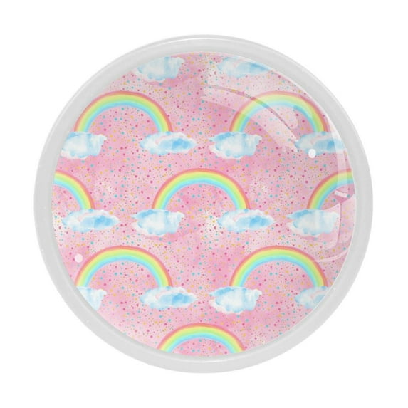 4 Pcs Rainbows on Pink Knobs for Kitchen Cabinet Cupboard Dresser Bookcase Drawer Pulls Handles Round Home Decor