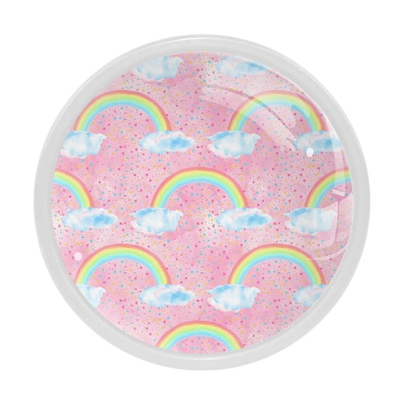 4 Pcs Rainbows on Pink Knobs for Kitchen Cabinet Cupboard Dresser Bookcase Drawer Pulls Handles Round Home Decor