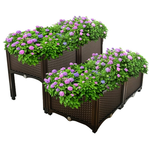 4 Pcs Raised Garden Bed Elevated Flower Vegetable Herb Grow Planter Box Brown