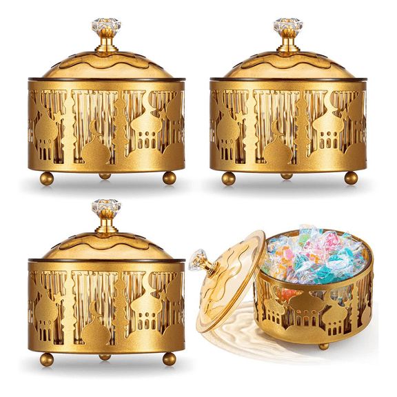 4 Pcs Ramadan Trays with Lid Gold Eid Mubarak Tray Plate Decorations Food Storage Container