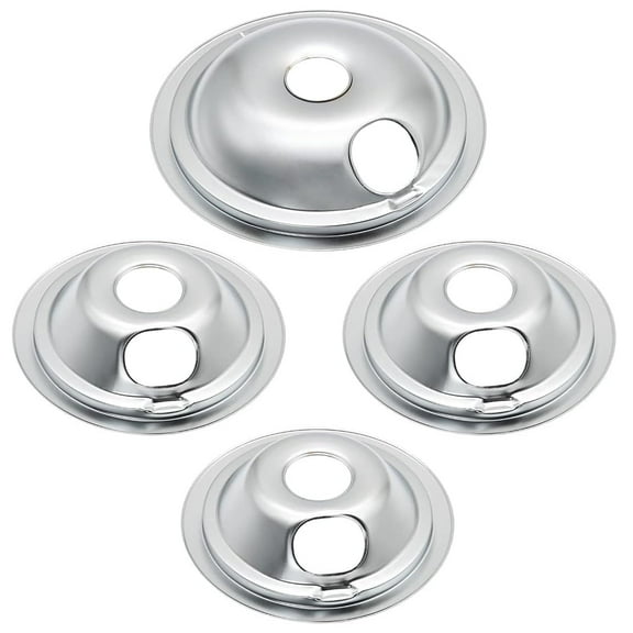 4 Pcs Stove Burner Drip Pans Chrome W10196405(1*8")and W10196406(3*6") Replacement for Whirlpool Kenmore and Maytag Crosley Electric Stove Range Pans