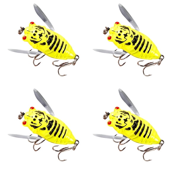 4 Pcs Realistic Cicada Shaped Fishing Lures 1.97 Inch, Cicada Fishing Catcher Freshwater Attractant Fish Tackle, Strong Hook Reusable Swim Baits for Lake Pond Topwater Lure, Fishing