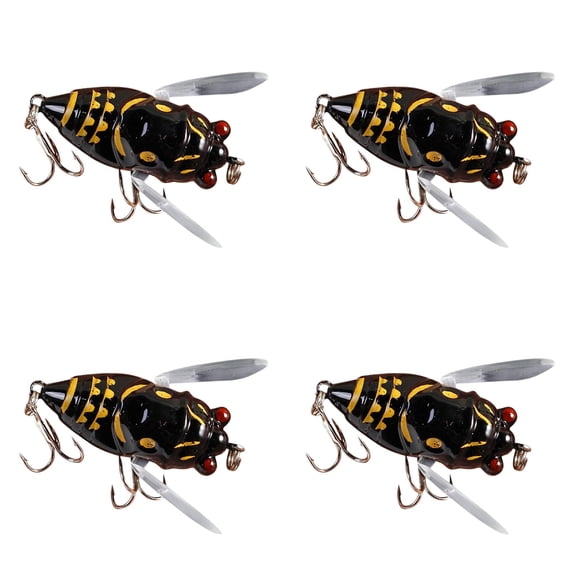 4 Pcs Realistic Cicada Shaped Fishing Lures 1.97 Inch, Cicada Fishing Catcher Freshwater Attractant Fish Tackle, Strong Hook Reusable Swim Baits for Lake Pond Topwater Lure, Fishing