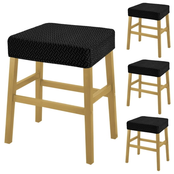 4 Pcs Rectangular Stretch Stool Cover with Elastic Band Washable Protective Saddle Seat Cover for Home Office Bar Without Back