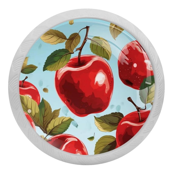 4 Pcs Red Apples Fruit Crystal Glass Drawer Knob Pull Handle Ergonomic 30mm Glow in The Dark Furniture Cabinet Handle for Kitchen Dresser Cupboard Wardrobe