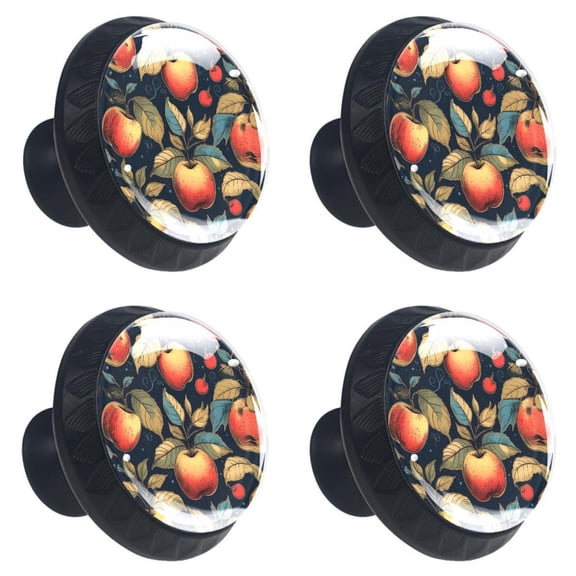 4 Pcs Red Apples Fruit Print Cabinet Knobs 30mm Round Crystal Glass Drawer Handles Pulls with Screws for Kitchen Cupboard Wardrobe Closet Dresser, Home&Office