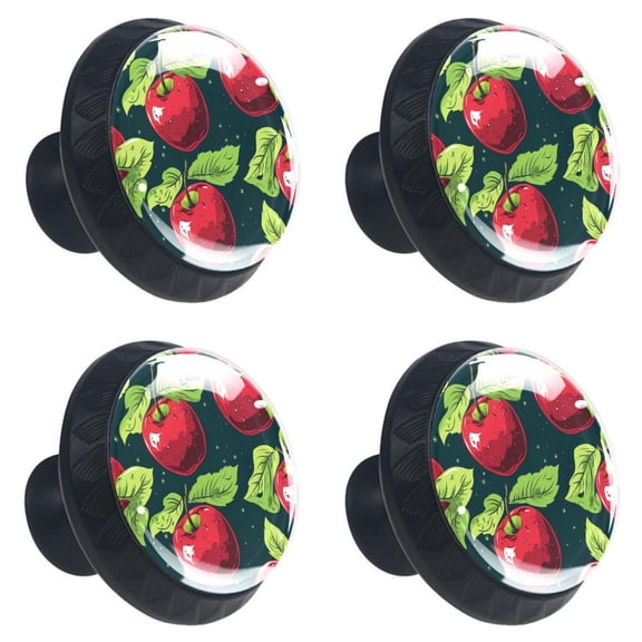 4 Pcs Red Apples Fruit Print Cabinet Knobs 30mm Round Crystal Glass Drawer Handles Pulls with Screws for Kitchen Cupboard Wardrobe Closet Dresser, Home&Office