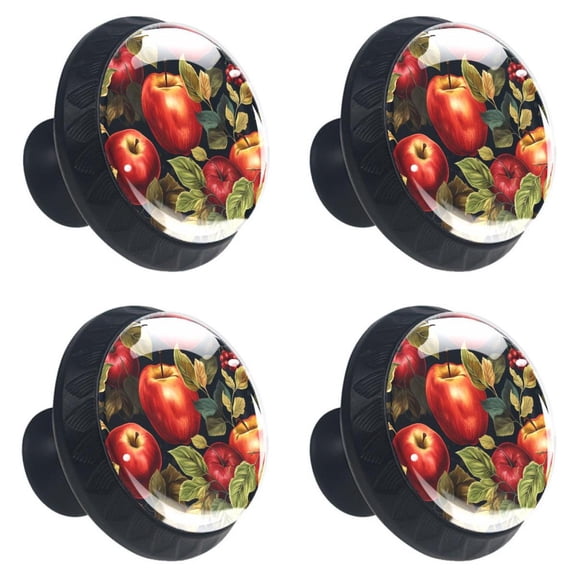 4 Pcs Red Apples Fruit Print Cabinet Knobs 30mm Round Crystal Glass Drawer Handles Pulls with Screws for Kitchen Cupboard Wardrobe Closet Dresser, Home&Office