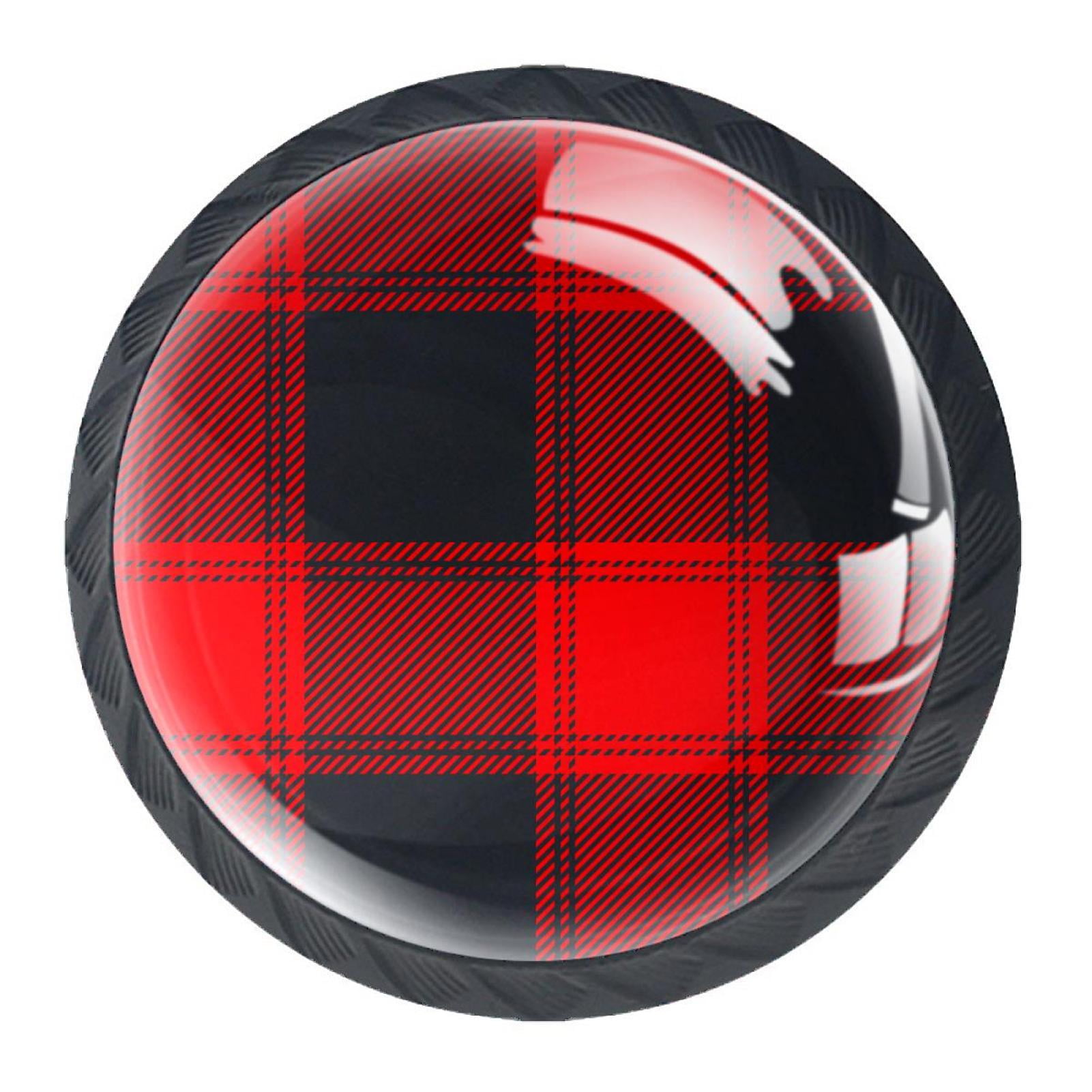 4 Pcs Red Black Buffalo Plaid Knobs for Kitchen Cabinet Cupboard Dresser Bookcase Drawer Pulls Handles Round Home Decor