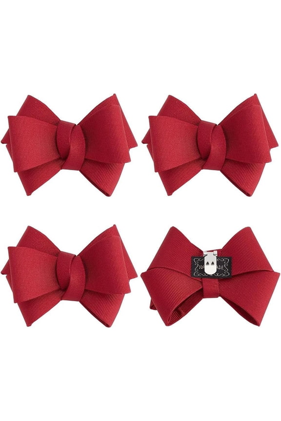 4 Pcs Red Bow Knot Shoe Clips Polyester Bow Butterfly Shoe Buckle Detachable Ribbon Bow Shoe Clips Wedding Bow Knot Shoe Decoration Charms for Women Party Heels Flats Pumps (3.1x2.5)