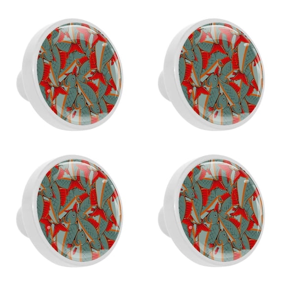 4 Pcs Red Fins and Tails Knobs for Kitchen Cabinet Cupboard Dresser Bookcase Drawer Pulls Handles Round Home Decor
