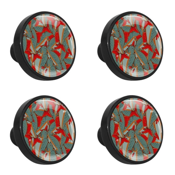 4 Pcs Red Fins and Tails Knobs for Kitchen Cabinet Cupboard Dresser Bookcase Drawer Pulls Handles Round Home Decor